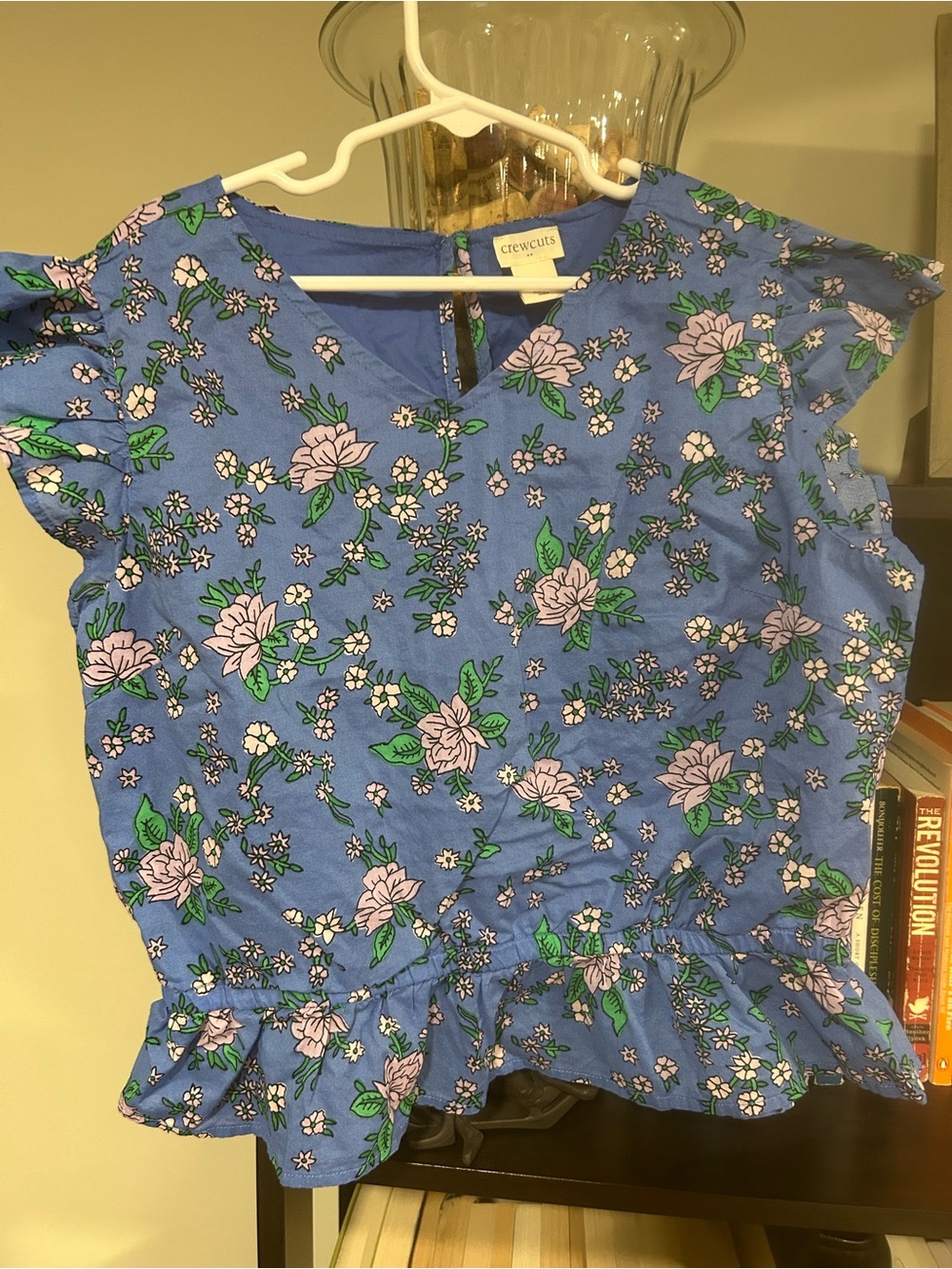 Crewcuts Blue Floral Ruffle-Hem Top